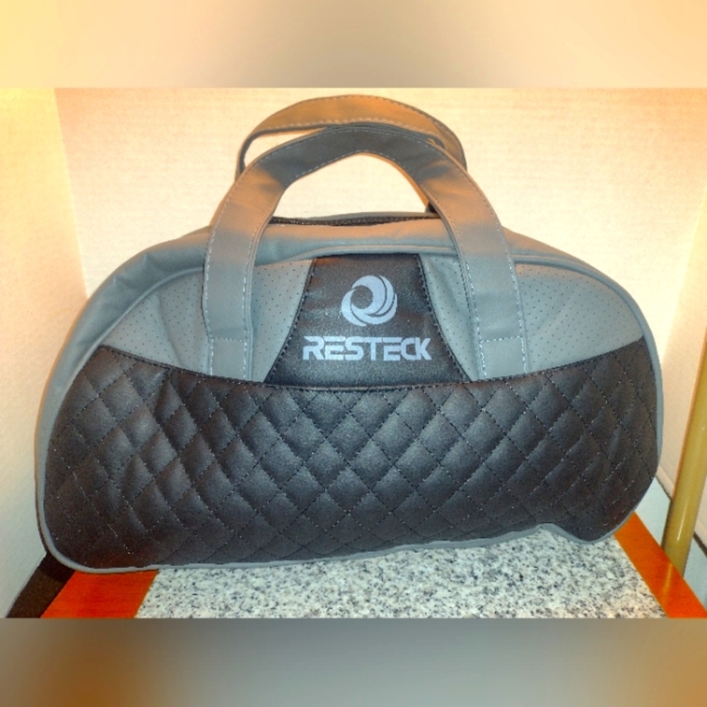 Gray and Black Duffle Bag. Resteck. Size: 14" Long X 8" High X 6" Wide. NEW.